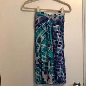 Blue/Aqua Print dress or cover up, strapless